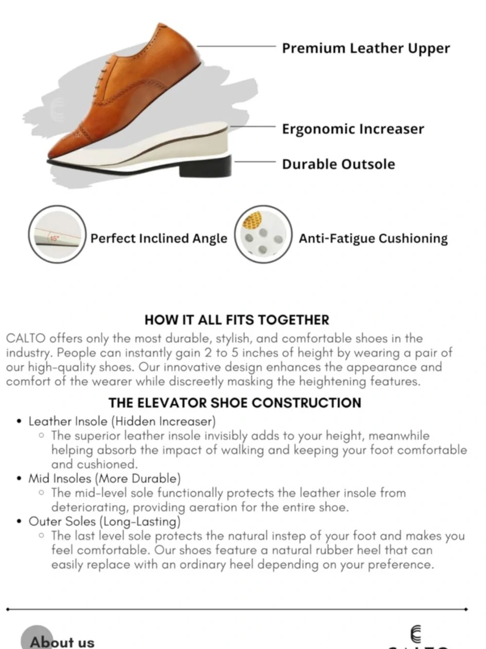 CALTO Men's Invisible Height Increasing Elevator Shoes Brown Leather Size 11